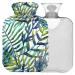 NAANLE hot water bottle with cover watercolor palm leaf transparent hot water bottle 2 l large hot water bottle for menstrual cramps relief of hand feet heat and cold therapy