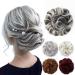 JJstar Messy Hair Bun Curly Wavy Hair Scrunchies Accessories Pieces for Women Girls Synthetic Hair Chignons (Gray & White Tips)