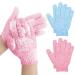 Sibba 2 Pair Bath Gloves for Shower Natural Loofah Exfoliating Wash Gloves for Body and Face Dead Skin Remover Double Sided Microfibre Shower Body Gloves for Adults and Kids 2 Pairs(Pink&Blue)