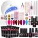 Gelnail starter set with 48W lamp topdirect 8 colors poly nail gel + 4 colors uv nail polish with base top coat primer dehydrator 100pcs tips for gel nails gel nails yourself complete red