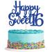 Gyufise 1Pc Happy Sweet 16 Cake Topper Blue Glitter Sweet 16 Birthday Cake Decoration Happy 16th Birthday Decorations for Girls Boys Party Supplies Blue 1pc