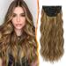 BARSDAR clip in Extensions 5 PCs Long wavy clip in hair extensions thick natural soft synthetic hair part for women girl -45 cm toffee brown with gold -blonde boobs 45 cm toffee brown with gold blonde highlights