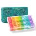 Weekly Pill Organizer 3 Times a Day - Pill Box 7 Day 3 Times a Day with Cute Quilted Fabric Zipper Bag- Travel Pill Case 7 Day 3 Times a Day for Vitamin Medicine Organizer Green Butterfly