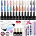 Gel Nail Polish kit Phoenixy 12 Pcs 10ml Gel Nail Polish Set with UV LED Nail Lamp Glossy MatteTop Base Coat Nail Art DIY Manicure Gel Nail Starter Kit Gifts for Women 12 Aqua Dream