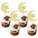 Rsstarxi 24 Pack Gold Glitter Moon and Star Cupcake Toppers Eid Mubarak Cupcake Toppers Ramadan Kareem Party Cupcake Picks for Eid Islamic Muslim Party Cake Decorations Design 5
