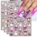 JMEOWIO 3D Embossed Halloween Nail Art Stickers Decals Self-Adhesive 5D Cute Ghost Pink Flower Nail Supplies Nail Art Design Decoration Accessories 4 Sheets