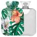 NAANLE hot water bottle with cover watercolor palm leaf flower transparent hot water bottle 2 l large warm-up bag for menstrual cramps pain relief handfoots heat and cold therapy