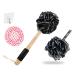 Loofah Sponge with Handle Back Scrubber  loofah on a Stick Black Bath Sponge Shower loufas for Men&Women Shower Poof  loufa Scrub|1 Long Handled loofah 1 Bath Shower Luffa Pouf 1Hook 1 Cap (Black)