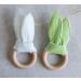 Organic Muslin Bunny Ears Baby Teether with Crinkle Paper and Wooden Teething Ring - Mint Green | Gender Neutral Newborn Teething Toy - Buy Online on GoSupps.com