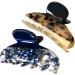 YOU BEAUTIFUL 2 Pack Exquisite Hair Claw Clips 3.1 Strong Hold Celluloid Acetate Jaw Clamps and Clips for Women Trendy Color Block Hair Clip Protective Jewelry Bag Included (BlueLeopardPak)