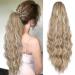 YEESHEDO Long Wavy Ponytail Hair Extension for Women Drawstring Ponytail Hair Extensions Clip in Curly Synthetic Hairpiece Brown with White Blonde 26 Inches Light Brown with White Highlights