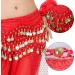 Womens Belly Dance Hip Scarf & Chiffon Towel - Red Coin Belt Costume with Sequins | International Shipping - Buy Online on GoSupps.com