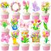 Tulips Cupcake Toppers 48Pcs Tulip Party Decorations Spring Flower Party Supplies Spring Tulips Cupcake Picks for Spring Mother's Day Decorations