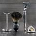 4Pc Men's Shaving Kit - 3 Edge Razor Black Badger Hair Brush Cone Stand - Perfect Gift for Men - Buy Online on GoSupps.com