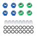 IMPORX 8 Pieces Skateboard Truck Color Nuts and 16 Pieces Skateboard Truck Axle Washers and 8pcs Precision Spacers for Longboards and Skateboard Hardware Kit Green and Blue nuts