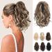 REECHO Ponytail Extension Claw Clip in Ponytail Hair Extensions 10 Inch Short Curly Ponytail Natural Wavy Synthetic Hairpiece for Women Light Brown with Golden Highlights 10 Inch Light Brown with Golden Highlights