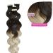 Tape in extensions corrugated extensions for gluing 10 strands 50cm wavy hair extension hair compression Remy Human Hair Real hair extension-#OMBRE BALAYAGE 1B gray (natural black/gray) 10 strands # 810/1B-gray (natural black/gray)