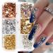 6 Colors Holographic Nail Foil Glitter Flakes  Irregular 3D Sparkly Aluminum Foil Flake Gold Silver Colorful Nail Art Design Glitter Flakes Confetti Acrylic Nail Art Supplies for Women DIY Nails P4