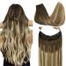 GOO GOO Wire Hair Extensions Human Hair 3/8/613 Walnut Brown with Ash Brown and Bleach Blonde Balayage 16inch 95g Invisible Wire Hair Extensions with Transparent Seamless Fish Line Hairpiece 16 Inch-95g #3/8/613 Balayage