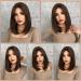7JHH Short Straight Bob Lace Front Synthetic Wig - Shoulder Length Middle Part Highlighted Bob for Women - Daily Party & Cosplay Wear (15 Brown) - Buy Online on GoSupps.com