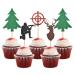 HOKPA Hunting Cupcake Toppers 24Pcs Glitter Deer Tree Target Hunter Cupcake Picks for Forest Hunting Theme Party Cake Decoration