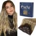 FSHINE BALAYAGE CLIP in Extensions Real hair 45cm 120g real hair 7 pieces ombre Dark brown to light brown with middle blonde full of head extensions real hair clip remy smooth human hair #3/8/22 3.4 clip #3/8/22 45cm