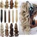 Long Short Claw Ponytail Hair Extension One Piece Cute Clip in on Ponytail Jaw/Claw Synthetic Straight Curly Hairpieces 12" Curly Coffee Brown & Ash Blonde 12 Inch Coffee Brown & Ash Blonde