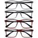 OPULIZE Ink Reading Glasses 4 Pack Large Rectangular Frame Transparent Grey Dark Red Spring Hinges Scratch Resistant Mens Womens RRRR4-77ZZ +2.00