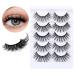 Russian Strip Lashes False Eyelashes 16mm D Curly Cat Eye Natural False Lashes Fluffy Wispy Russian Lashes Strip Lashes 5 Pairs Soft Eye Lash Reusable Fake Eyelashes