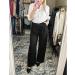 Vetinee High Waisted Wide Leg Dress Pants for Women | Business Office Trousers with Pockets | Black - Buy Online on GoSupps.com