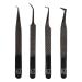 M LASH Set Of 4 Diamond Grip NEW Nano Fiber Tip With Excellent Grip Eyelash Extensions Tweezers - Japanese Steel Lashes Tool Supply (Black)