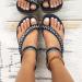XTZYGLFD Women's Flat Sandals - Summer Boho-Street Shoes with Comfortable Open Toes & Elastic Ankle Straps | Roman & Plateau Style in Blue - Size 5 UK - Buy Online on GoSupps.com