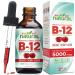 Organic Vitamin B12 Liquid - Sublingual Extra Strength 60 x 5000 mcg Drops, Methylcobalamin, Natural Cherry Flavor, Vegan, Maximize Absorption and Energy