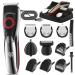 Adjustable Beard Trimmer for Men, Rechargeable 5-in-1 Mens Grooming Kit, Electric Hair Trimmer, Nose Trimmer, Body Hair Clipper, 40 Precisions, for Clean & Stubble Look, Upgraded Version Red