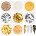 Flofia 8 boxes nail seedlettes 3D holographic glitter gold silver nail decoration Strassstein shiny nail polish powder for nails nail art sequins rhinestone nail art manicure sliber & gold