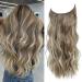 Invisible Wire Hair Extension Light Ash Brown with Highlights Hair Extensions Clip in 12 inch Wavy Hair Pieces for Women Friendly Synthetic Hair Extensions 12 inch Light Ash Brown with Highlights