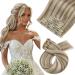 Moresoo Hair Extensions Clip in Human Hair Clip in Extensions Light Brown with Platinum Blonde Clip in Hair Extensions Real Human Hair 24 Inch 7 Pieces/120g #9A/60 60 cm #9A/60