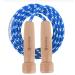 Springs rope adult btonge traditional adjustable cotton jumping children with natural wooden handle speed jump rope for fat burning & jumping Exercise & fitness - 300cm / 9.6ft blue