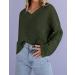 MIROL Women's Waffle Knit V Neck Cropped Sweater - Armygreen | Long Sleeve Pullover for Casual Style - Buy Online on GoSupps.com