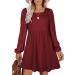 Aokosor Long Sleeve Knit Dress Square Neck Jumper Dresses Knee Length Babydoll Dresses S Red