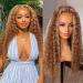 Highlight Deep Wave Ombre P4/27 Wigs 13x1 T Part Lace Front Wigs Human Hair Transparent Curly Water Wave Lace Frontal Wig Wavy Colored Lace Front Wigs for Black Women Honey Blonde 180% Density 28inch 28 Inch Deep Wave P4/2…