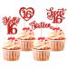 Blumomon 24 Pack Sweet 16 Cupcake Toppers Red Gold Glitter Sixteen Cake Picks Kids 16th Birthday Anniversary Party Cake Decorations Style1-red