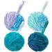 AmazerBath Bath Shower Loofah Sponge Exfoliating Body Scrubber 75g/PCS Pouf Bath Sponges- Set of 4 Flower Color Sponges Large (Pack of 4) Green-purple