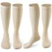 Cambivo compression stockings women and men 2 pairs compression socks support stockings for running sports flight travel cycling L-XL beige
