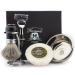 Haryali London Men's Shaving Set with 5 Razors Badger Hair Shaving Brush Stand Soap and Bowl Black