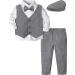 mintgreen Baby Boys Herringbone Tweed Suit Set 4pcs Wedding Outfit Shirt + Trousers + Waistcoat + Cap 1-4 Years Darkgray 3-4 Years
