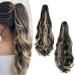 Gairyan 50cm ponytail hair part braid extensions long curly claw clip in ponytail extensions synthetic hair extensions wavy hair part hair extension for women black & bleach 50 cm naturally black & bleaching blonde