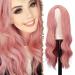 Fine long curly curly pink wig 55 cm middle parting women wigs of course synthetic wigs women curls wavy wig for party 56 cm (1 Pack) pink