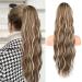 FLUFYMOOZ Ponytail Extension 26 Inch Drawstring Ponytail Hair Extensions for Women Long Curly Wavy Ponytail Natural Wavy Synthetic Hairpiece for Women (26" Ash Brown with Blonde Highlights) 26 Inch Ash Brown with Blonde Highlights