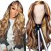 Highlight Ombre Lace Front Wig Human Hair Pre Plucked 13x4 HD Transparent 4/27 Colored Honey Blonde Lace Frontal Wigs For Black Women with Baby Hair 180% Density Body Wave Lace Front Wig (20 Inch)